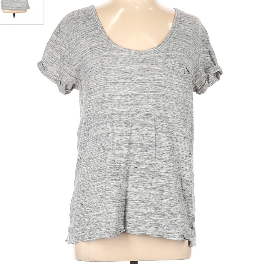 Cynthia Rowley Tee T-Shirt Heathered Grey Chest Pocket Women's Large L Cuffed